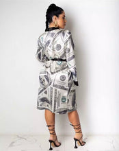 Load image into Gallery viewer, Silk Money Print Robe w/ Purple trim