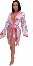 Load image into Gallery viewer, Silk Money Print Robe w/ Purple trim