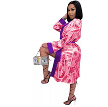 Load image into Gallery viewer, Silk Money Print Robe w/ Purple trim