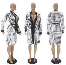 Load image into Gallery viewer, Silk Money Print Robe w/ Purple trim