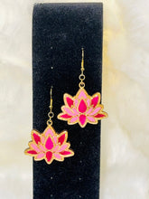 Load image into Gallery viewer, Hand painted Lotus Flower Wooden Earrings