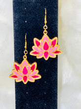 Load image into Gallery viewer, Hand painted Lotus Flower Wooden Earrings