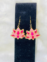 Load image into Gallery viewer, Hand painted Lotus Flower Wooden Earrings