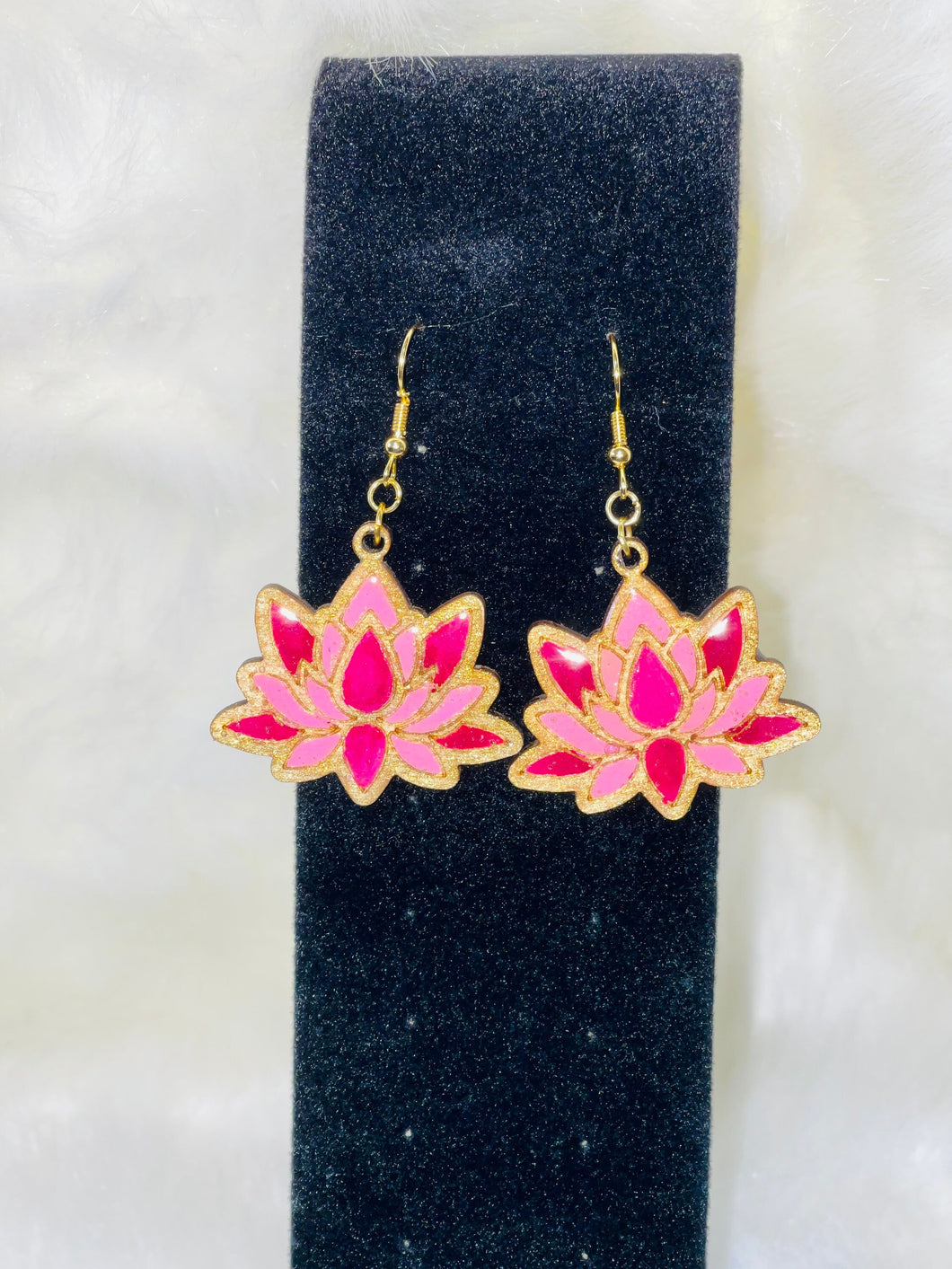 Hand painted Lotus Flower Wooden Earrings