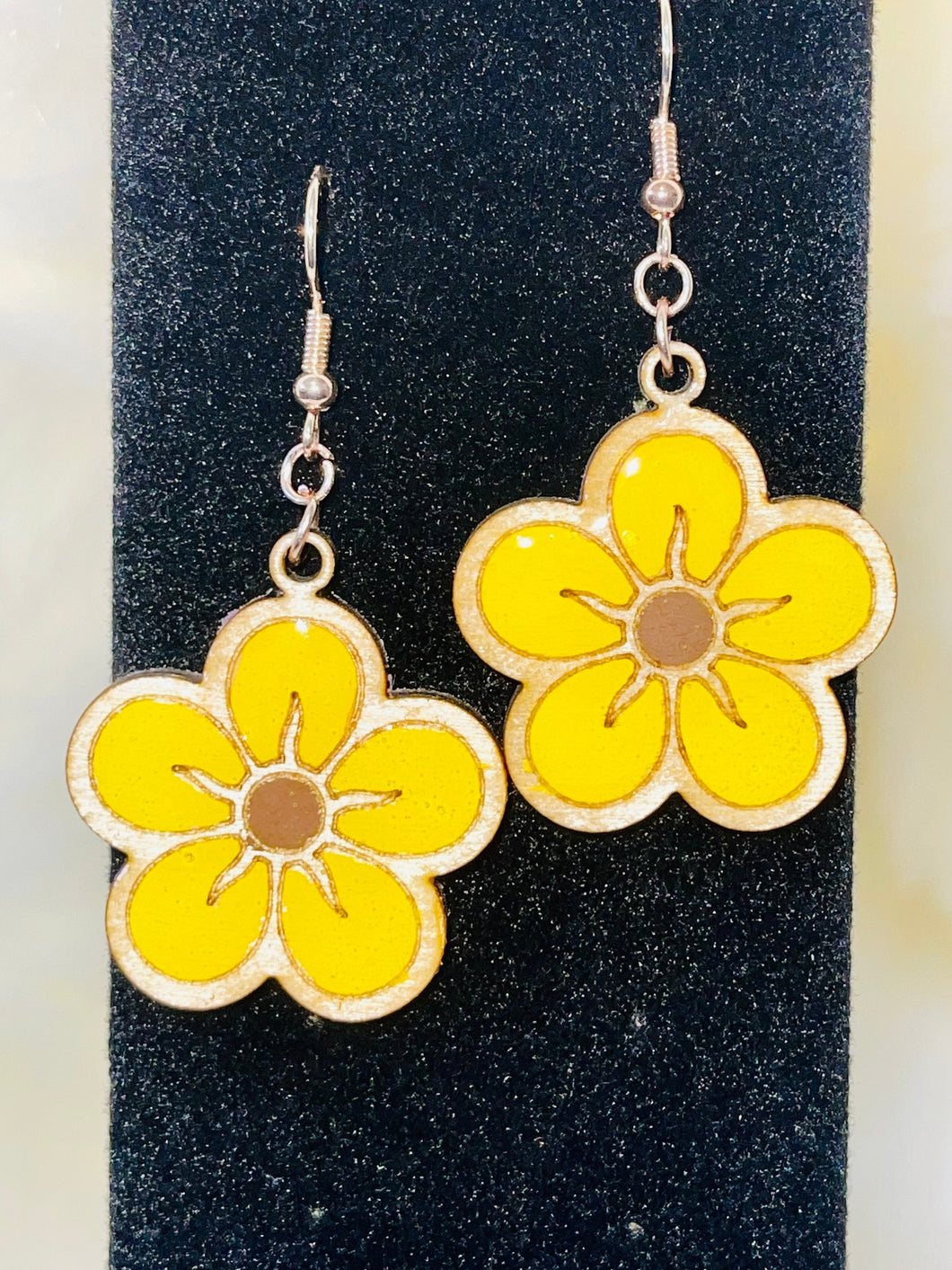 Laser cut Hand painted Yellow Earrings