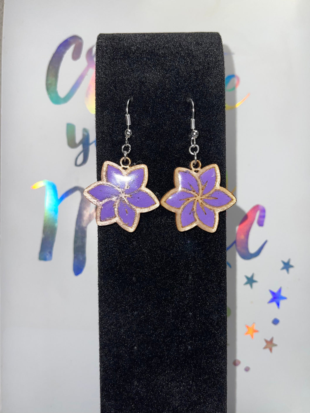 Laser cut Purple Hand painted earrings