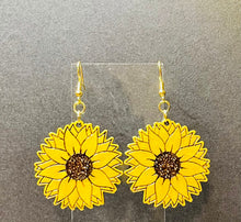 Load image into Gallery viewer, Hand painted Wooden Sunflower Earrings.