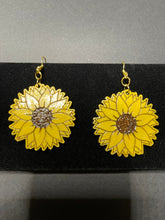 Load image into Gallery viewer, Hand painted Wooden Sunflower Earrings.