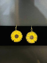 Load image into Gallery viewer, Hand painted Wooden Sunflower Earrings.