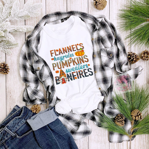 Flannels Hayrides Pumpkins Sweaters Bonfires - Thanksgiving Shirt - Cute Fall Shirt - Thanksgiving Tee - Pumpkin Spice Season