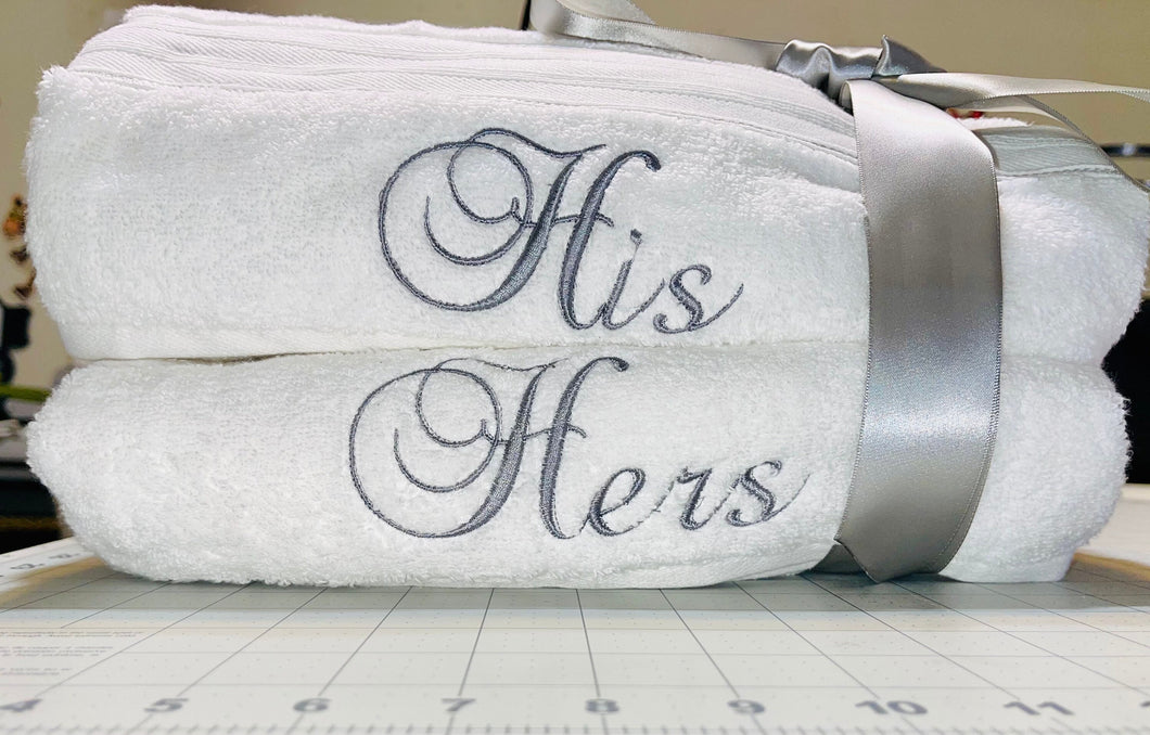 Embroidered His & Hers White Towels