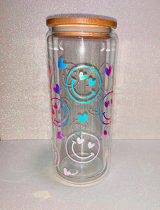 Smiley Face Glass | Beer Can Glass | Smiley Iced Coffee Glass | Iridescent Smiley Face Glass