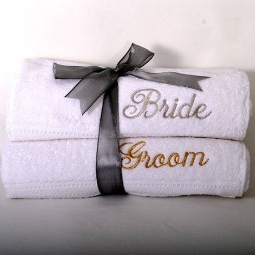 Bride and Groom Monogrammed bath towels.