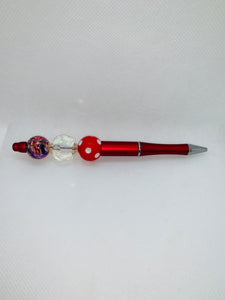 Red & White Beaded Pen